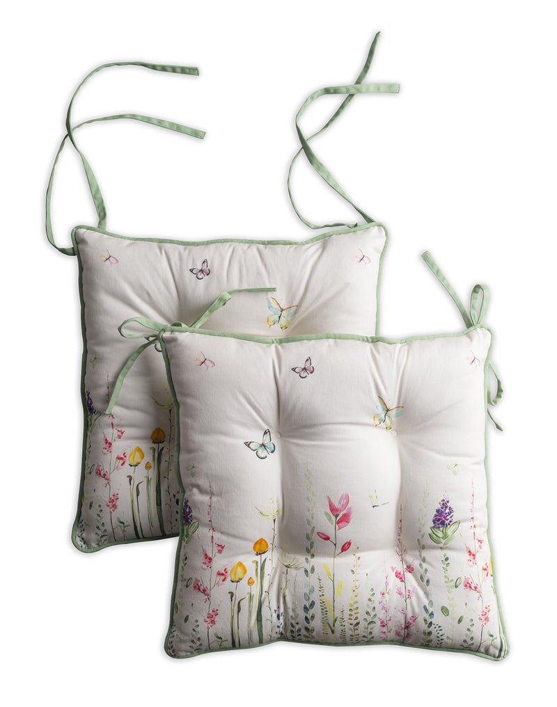 Maison d' Hermine Chair Pads for Dining Chairs Cotton Outer Fabric and Poly Filling 16"x16" Patio Seat Cushions for Furniture with Ties Home Chair Farmhouse (Botanical Fresh - Placed, Pack of 2) - Image 1